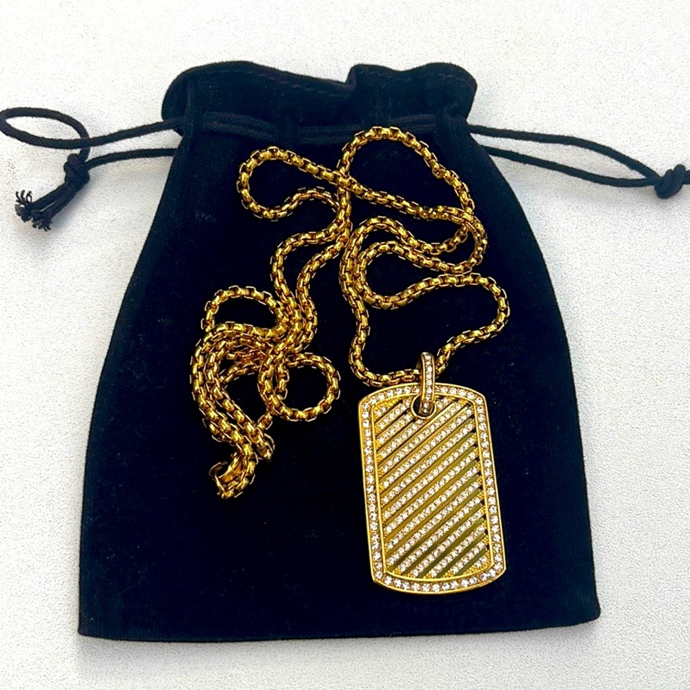 New CZ Diamond Dog Tag Pendant & Chain